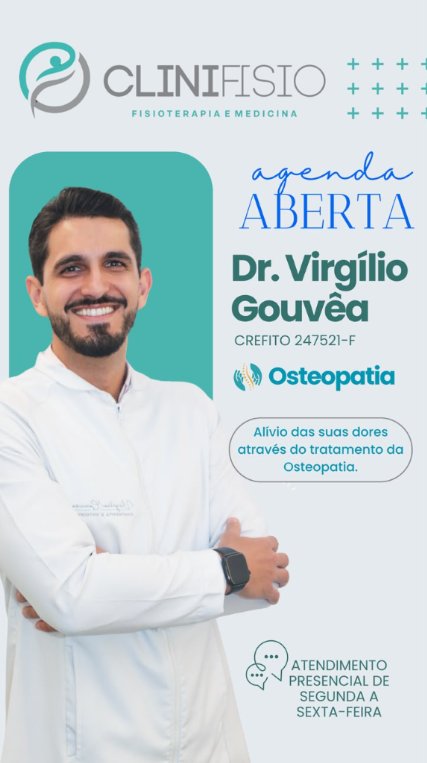 Dr. Virgílio Gouvêa, fisioterapeuta, CREFITO 247521-F, osteopatia: alívio das suas dores através do tratamento da osteopatia. Atendimento presencial de segunda a sexta-feira. Agende pelo WhatsApp (35) 3741-1497.